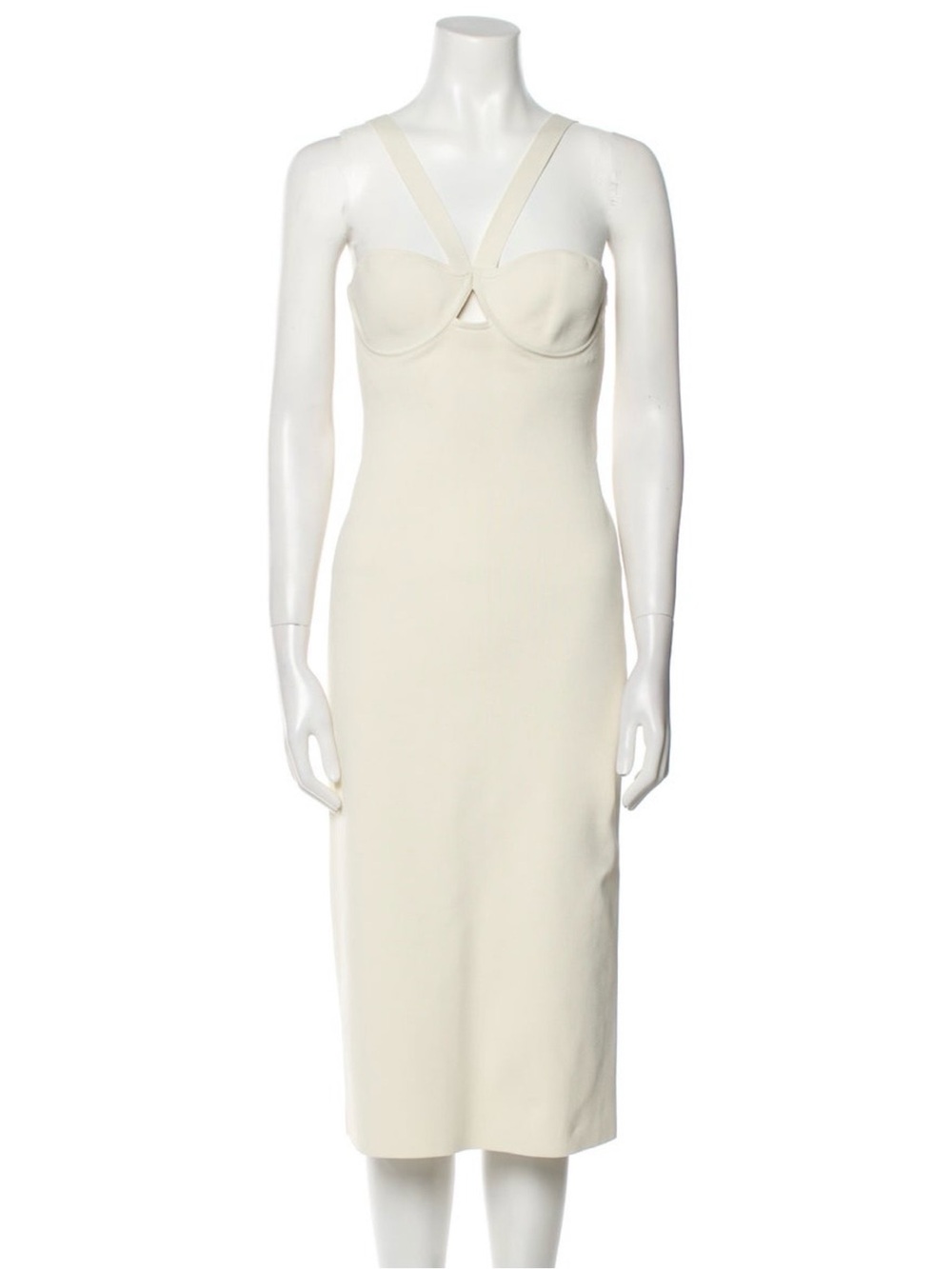 Cream Midi Bustier-Strap Bodycon Dress